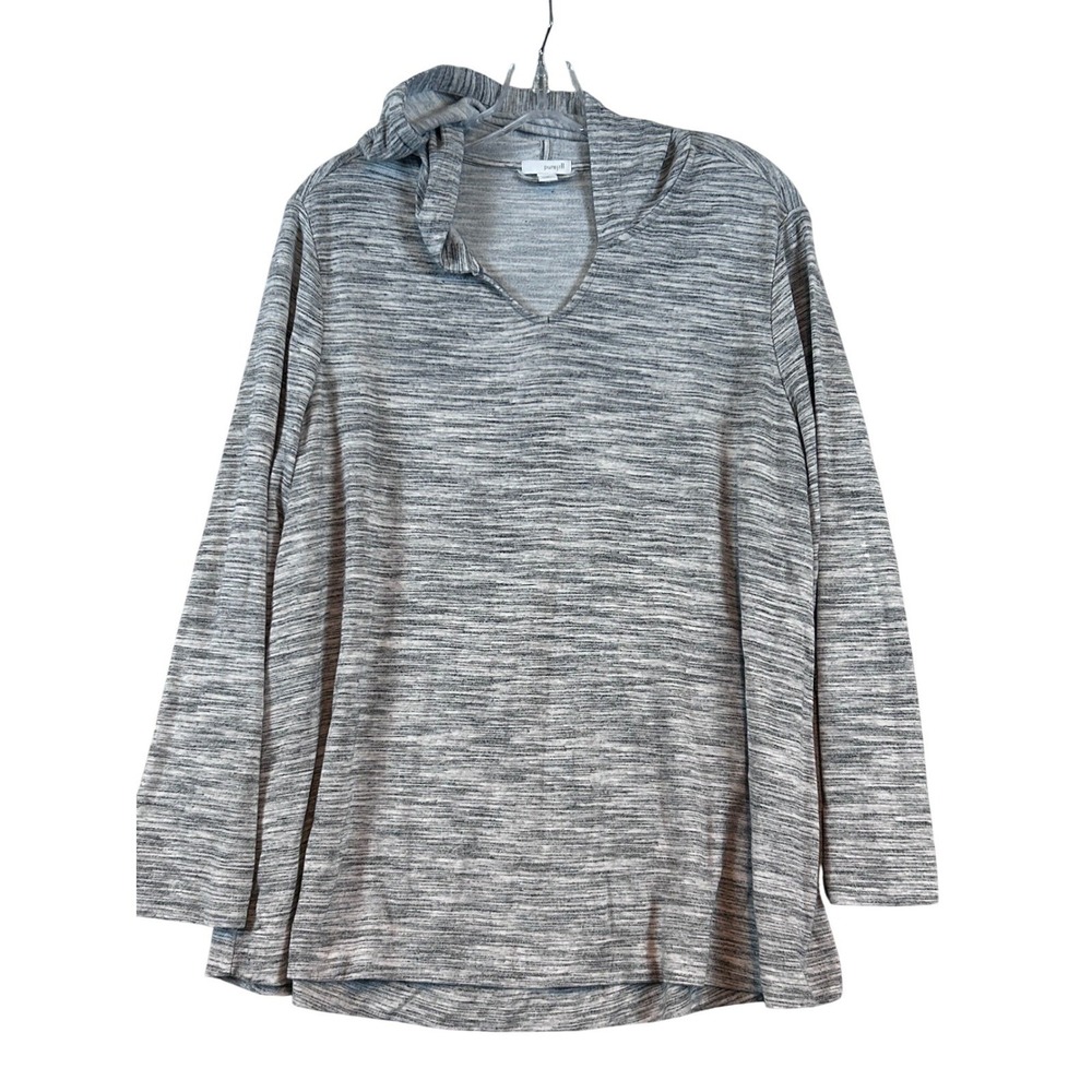 Pure Jill J. Jill Womens 1X Gray Space Dye Hooded Tunic Top V-Neck Long Sleeve